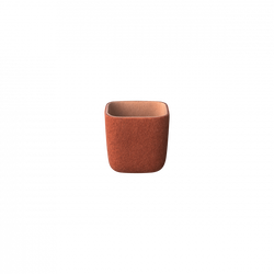 Minimalist orange felt pot with clean lines on a black background.