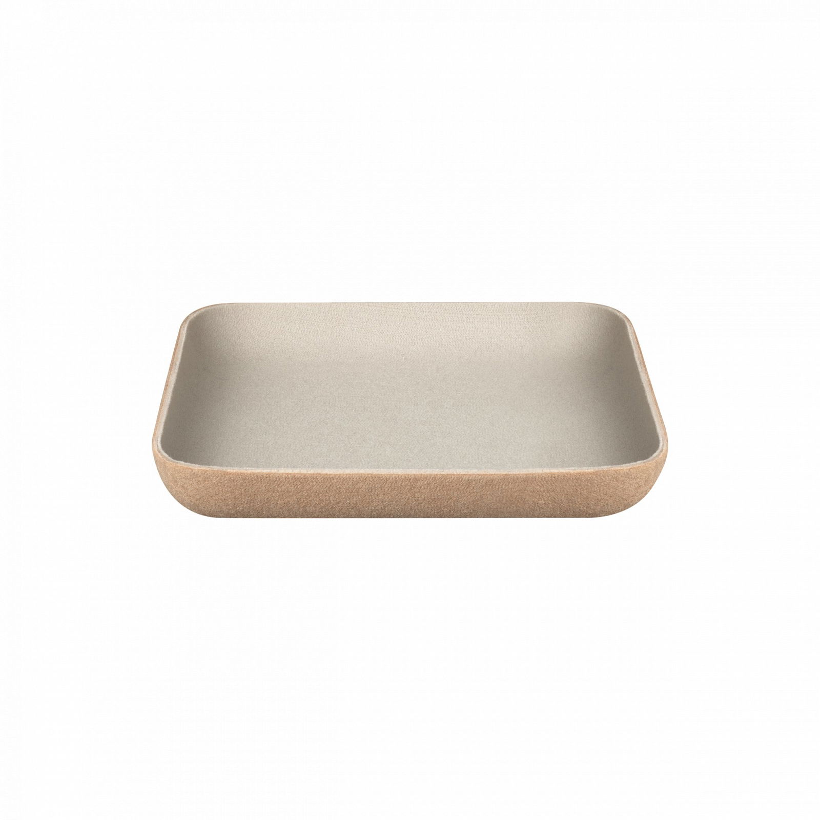 Stylish rectangular tray with a textured light-colored exterior and smooth interior.