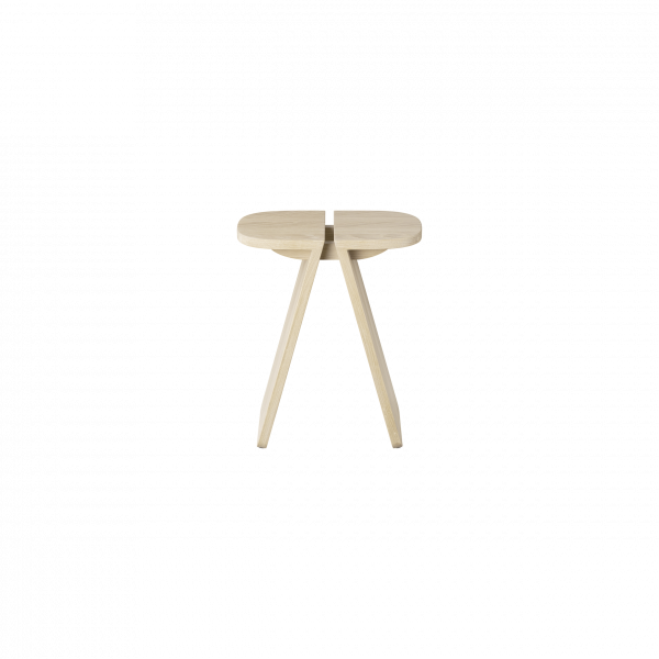 Minimalist wooden stool with a round seat and angled legs, perfect for modern decor.