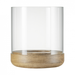 Klarer Glaskerzenhalter mit einem Holzfuß für die Wohnkultur.