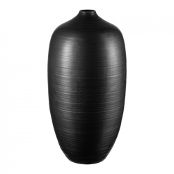 Elegant black ceramic vase with a smooth, curved design and subtle texture.