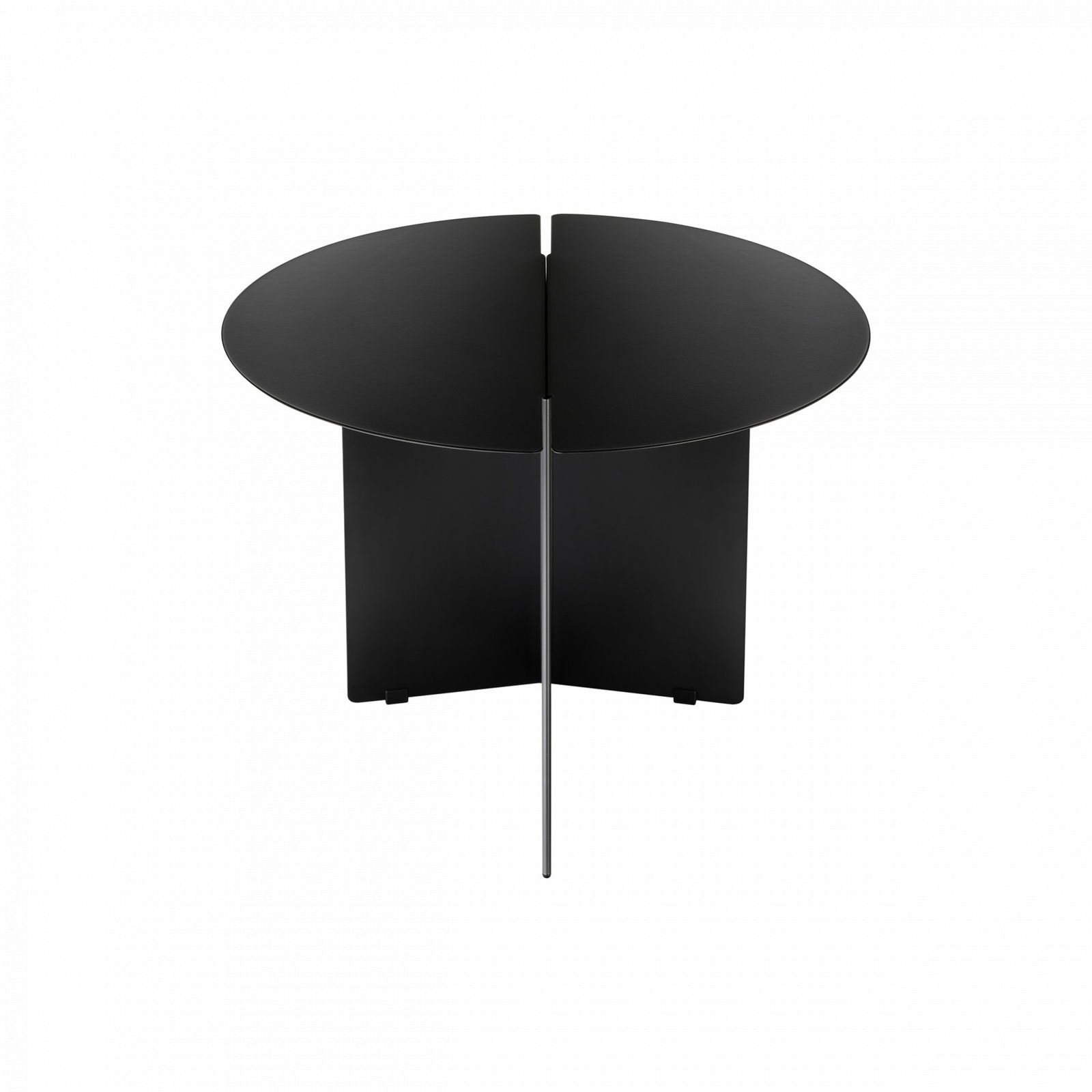 Modderner runder schwarzer Tisch mit schlankem Design, perfekt für zeitgenössische Innenräume.