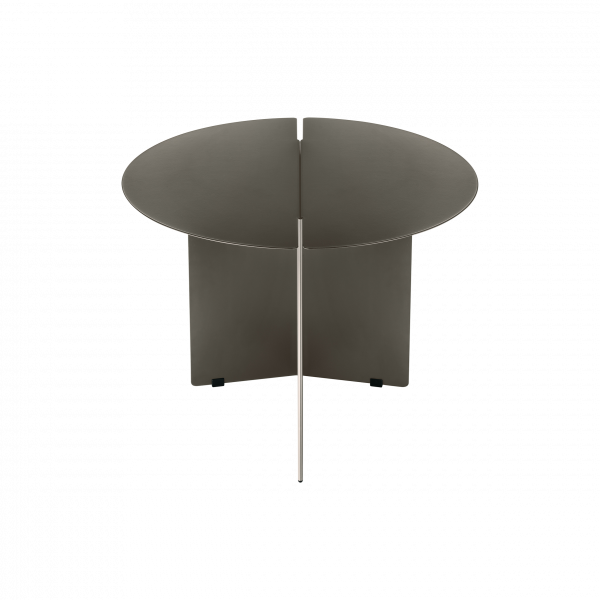 Moderner runder Couchtisch mit elegantem Design und einzigartiger geteiltem Tischplatte.