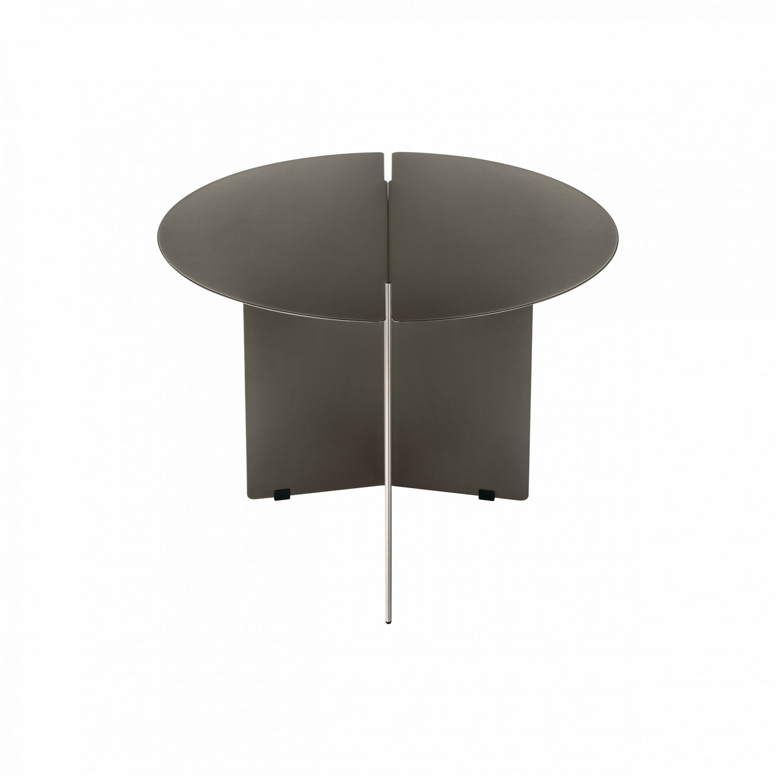 Moderner runder Couchtisch mit elegantem Design und einzigartiger geteiltem Tischplatte.