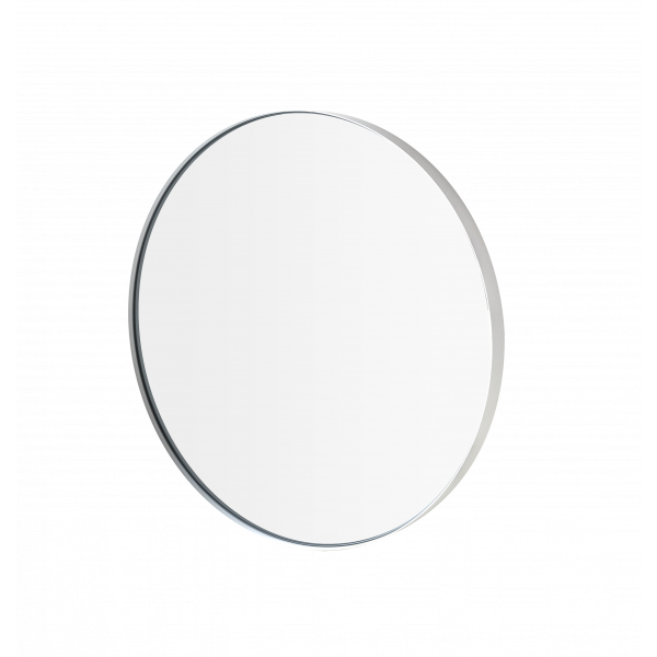 Modern round mirror with sleek frame for stylish home decor.