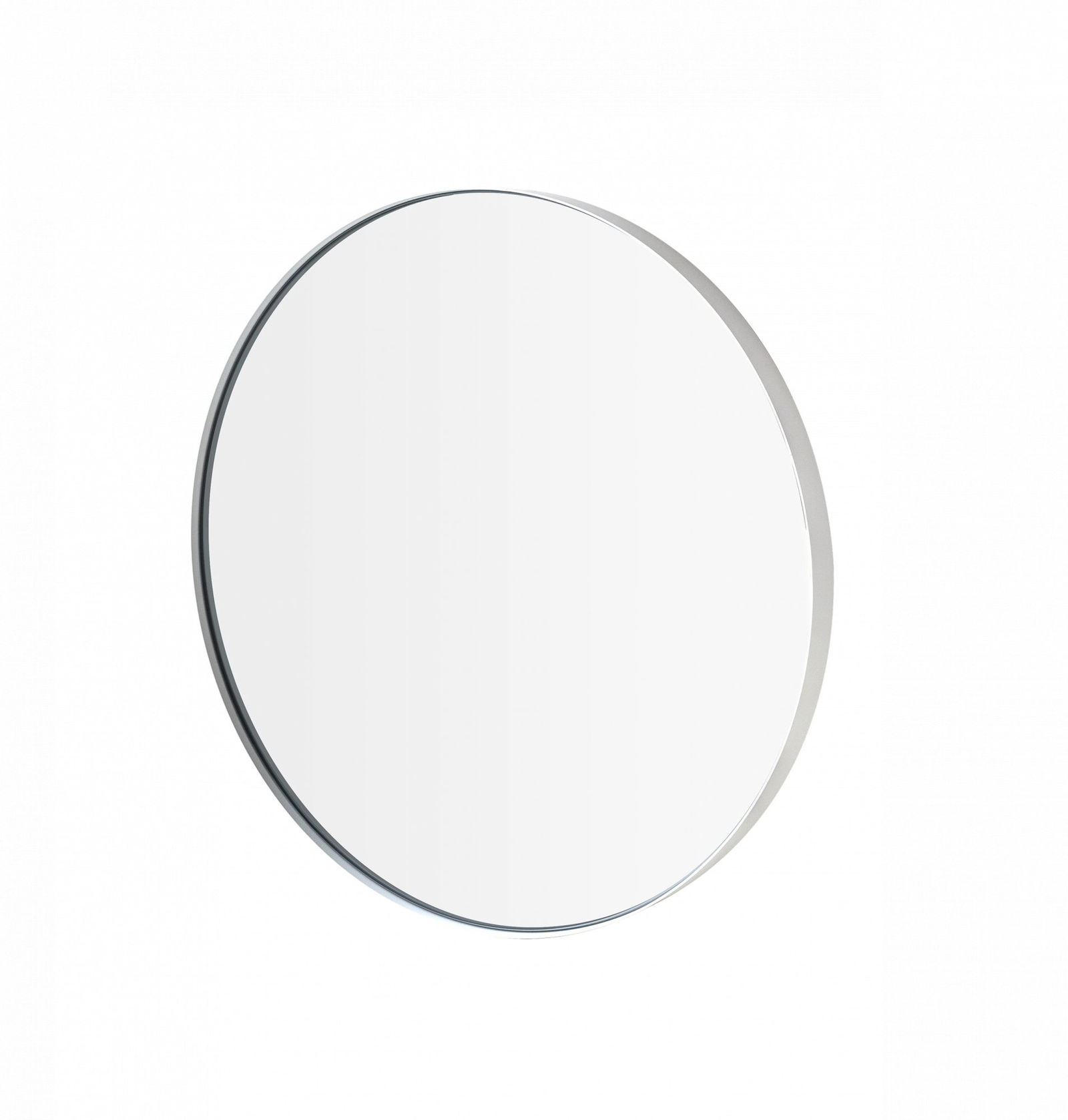 Modern round mirror with sleek frame for stylish home decor.