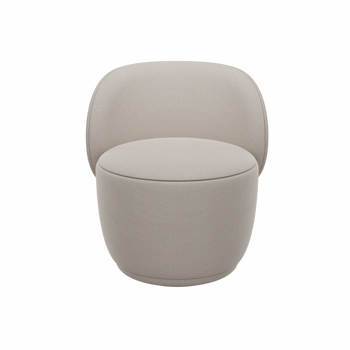 Modern beige accent chair with a rounded design for stylish home decor.