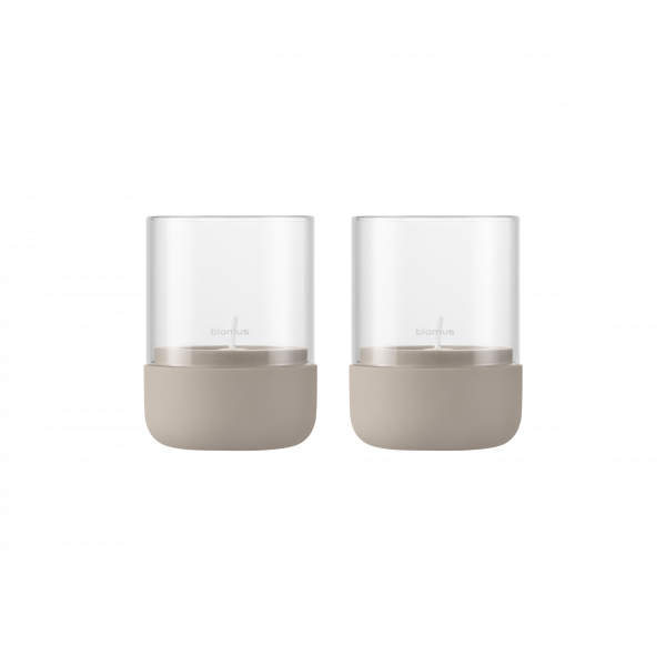 Elegant glass containers with beige bases, perfect for stylish home organization.