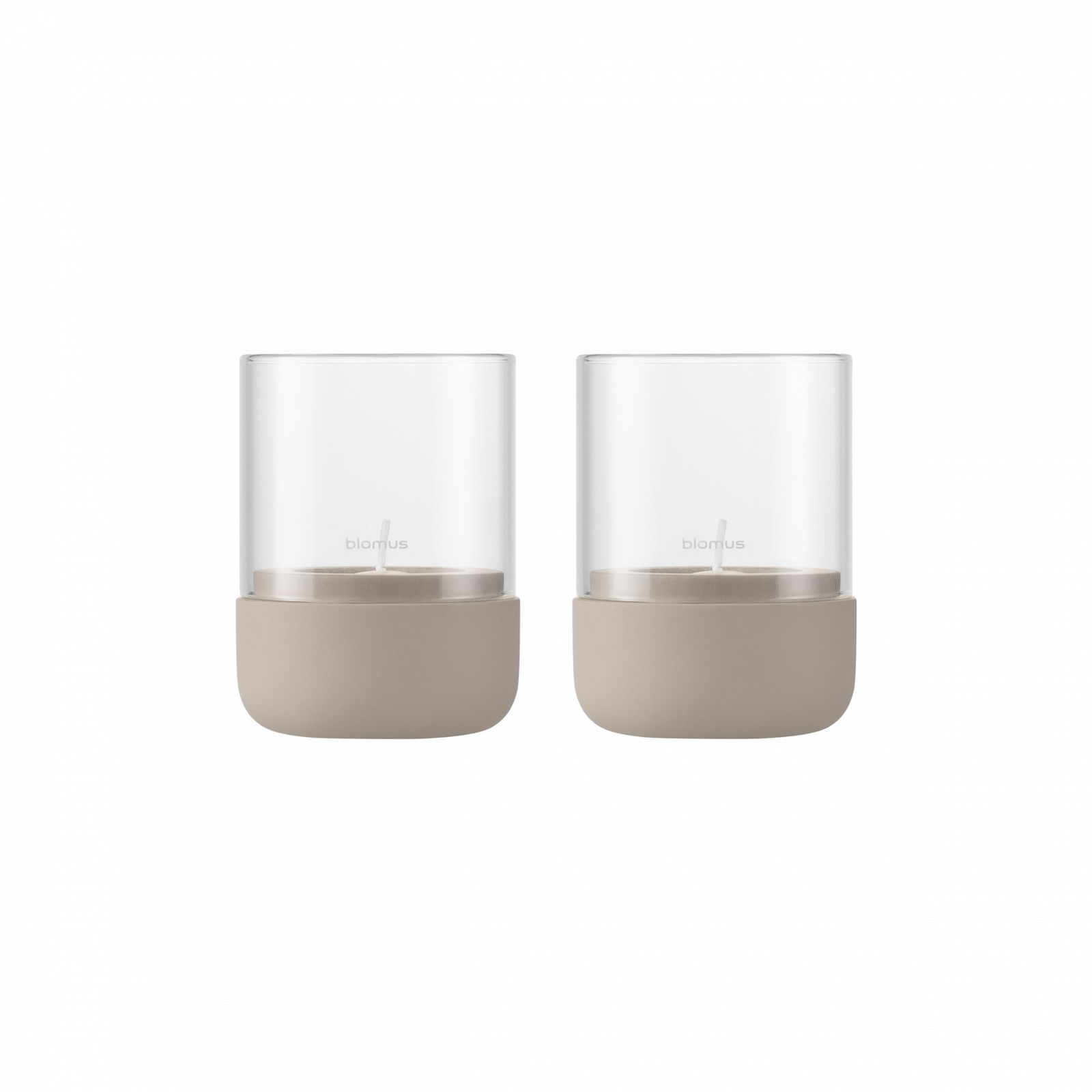 Elegant glass containers with beige bases, perfect for stylish home organization.