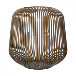 Elegant woven lantern with a glass candle holder, perfect for modern decor.