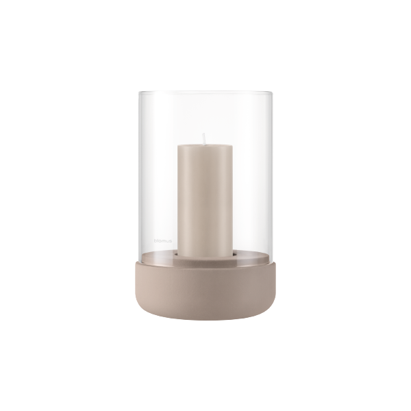 Elegant candle holder with glass and neutral base for home decor ambiance.
