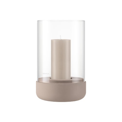 Elegant candle holder with glass and neutral base for home decor ambiance.