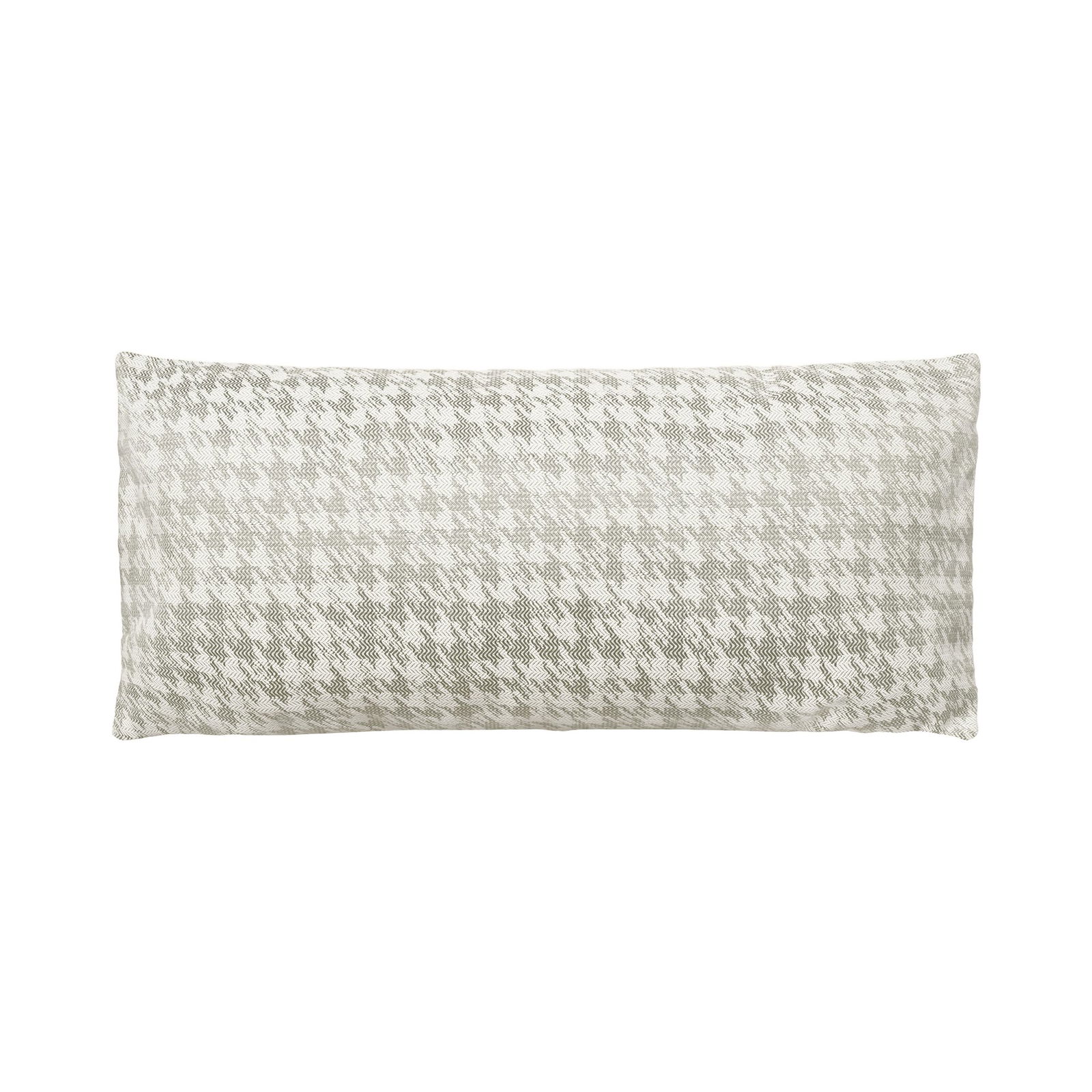 Decorative houndstooth patterned pillow in soft gray and white tones for stylish home decor.