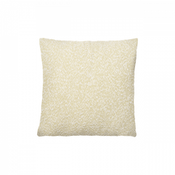 Soft yellow decorative pillow with a textured fabric design for cozy home decor.