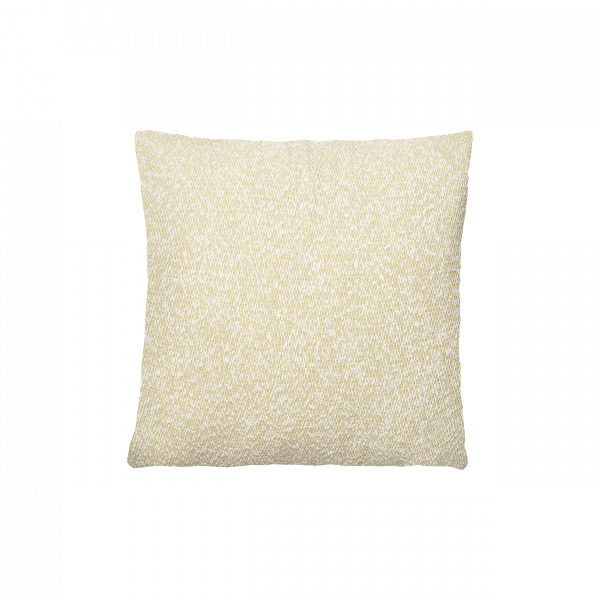 Soft yellow decorative pillow with a textured fabric design for cozy home decor.