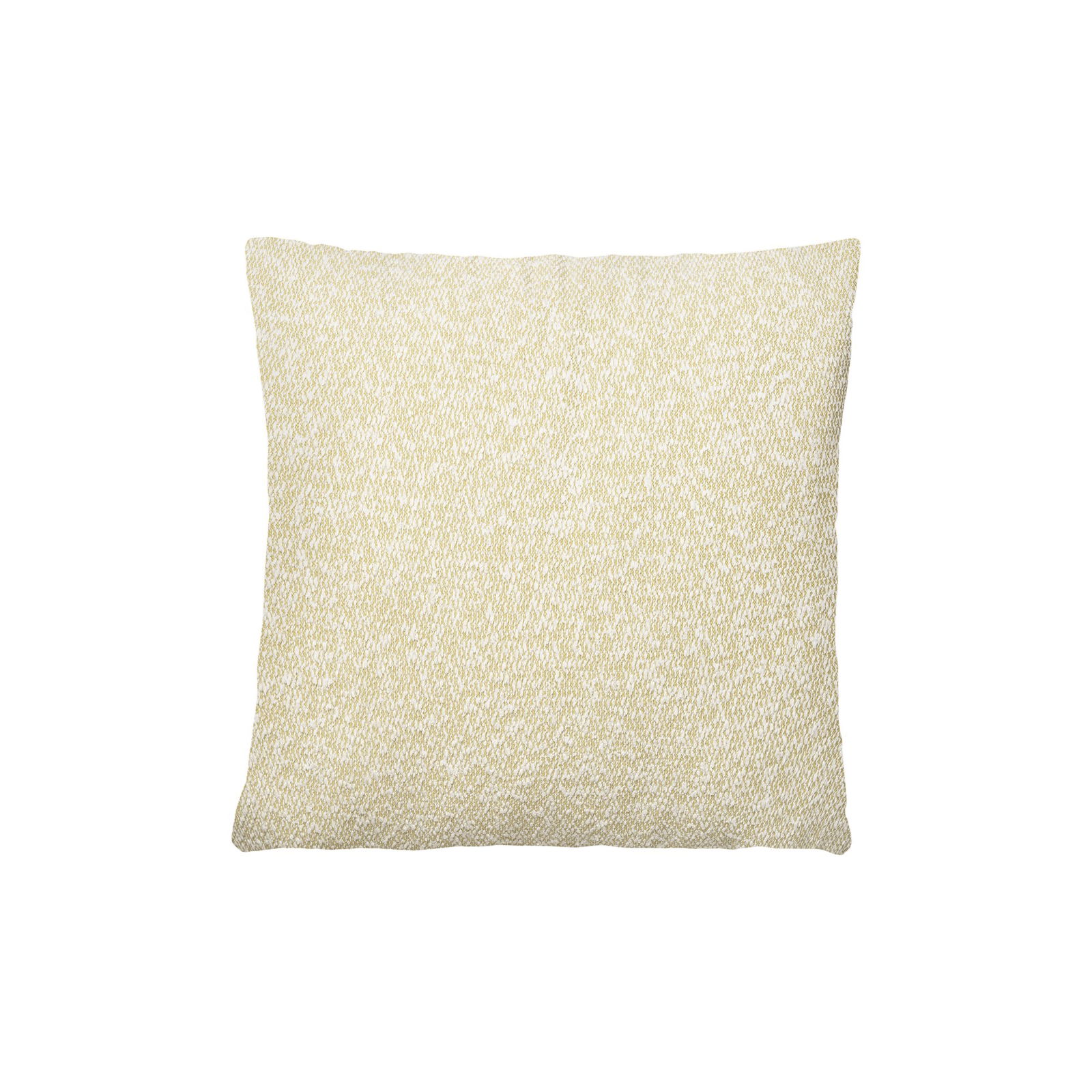 Soft yellow decorative pillow with a textured fabric design for cozy home decor.