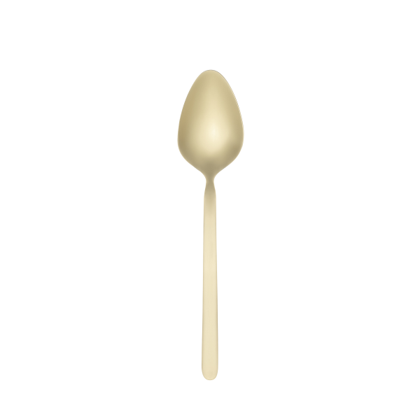 Goldfarbener Löffel auf schwarzem Hintergrund, der sein elegantes Design präsentiert.