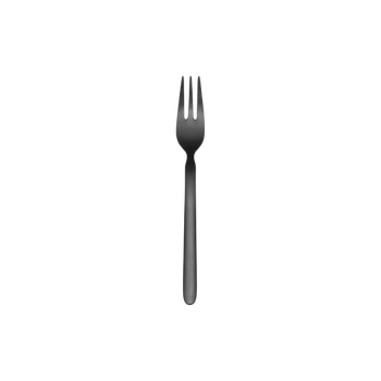 Black fork with a sleek design on a white background.