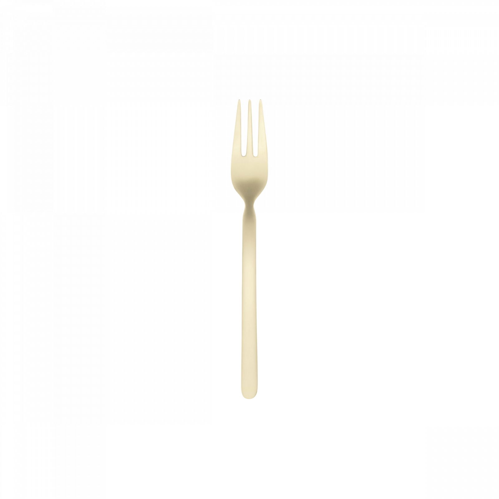 Gold-colored fork on a plain background, perfect for elegant dining settings.