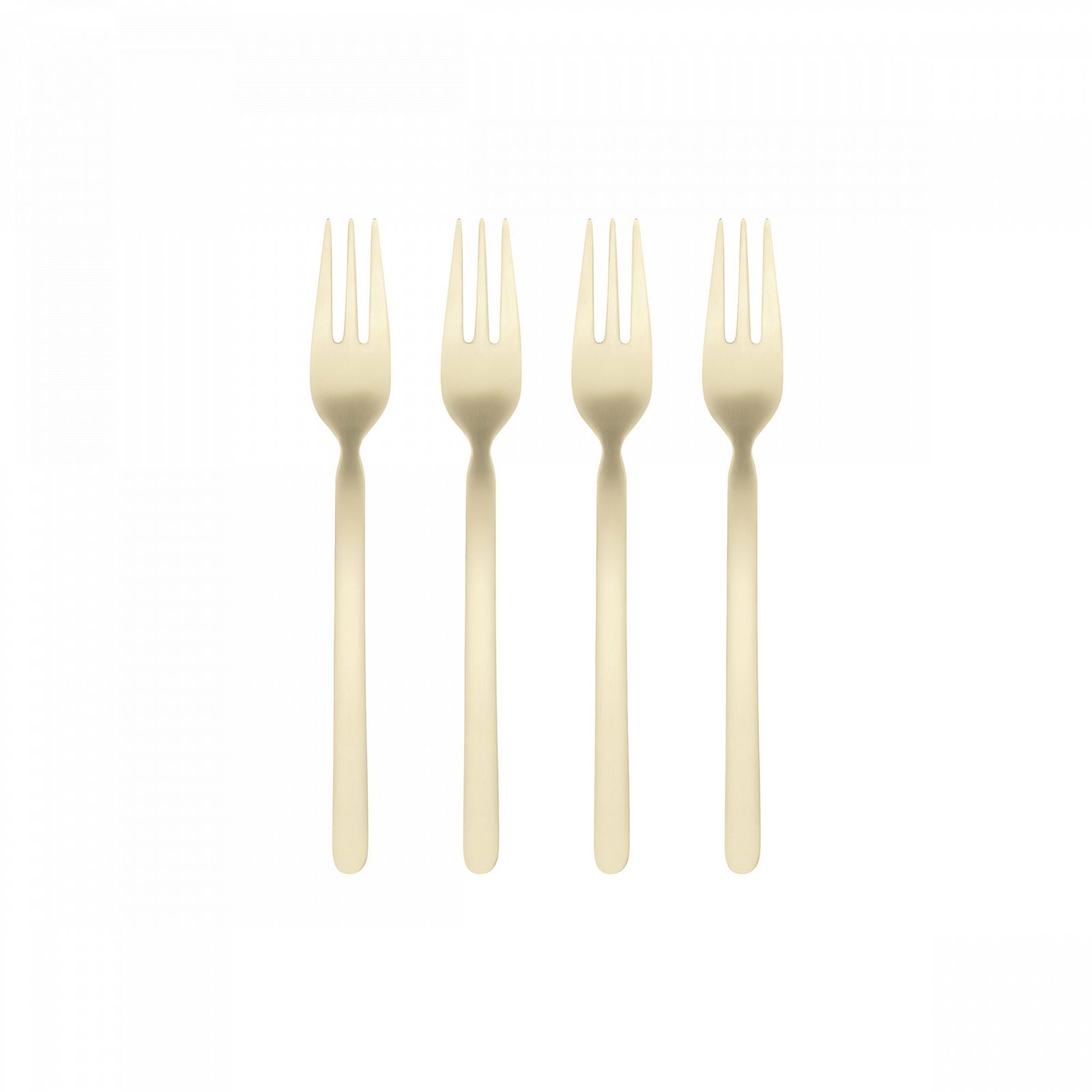 Four elegant disposable forks arranged in a row on a black background.