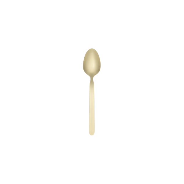 Elegant gold spoon on a white background, perfect for dining and decoration.