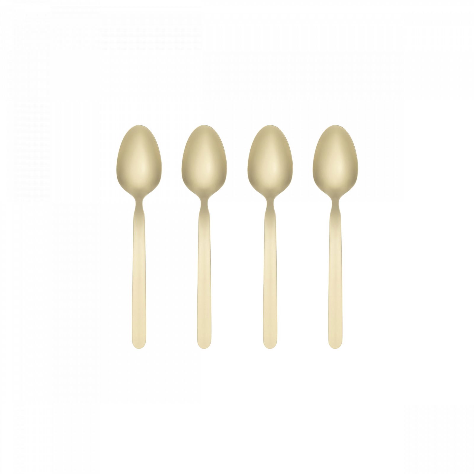 Set of four elegant gold spoons on a black background for stylish dining.