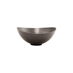 Stylish modern metallic bowl with a smooth, curved design on a minimalist background.