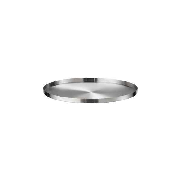 Stainless steel serving tray with a sleek, minimalist design on a white background.