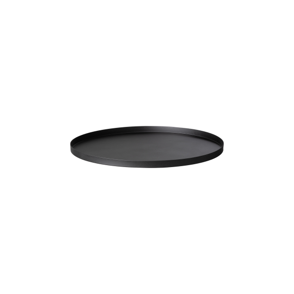 Elegantes schwarzes Serviertablett auf einem minimalistischen Hintergrund für moderne Wohnkultur.