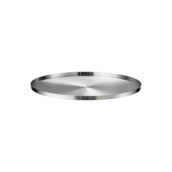 Sleek stainless steel round tray with a polished surface and smooth edges.