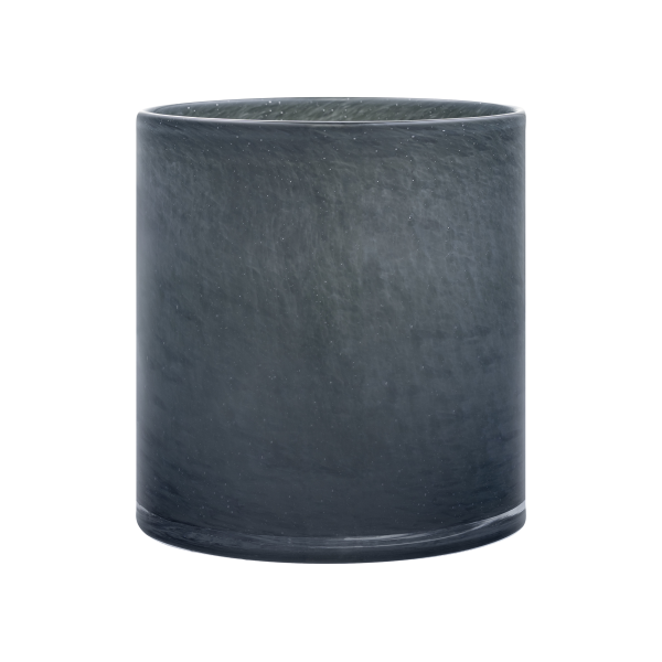 Elegant dark glass candle holder with a sleek, modern design.