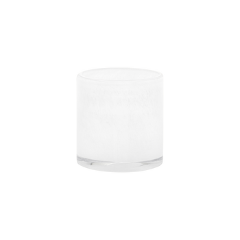 Klarer zylindrischer Glasbehälter mit einer glatten, matten Oberfläche.
