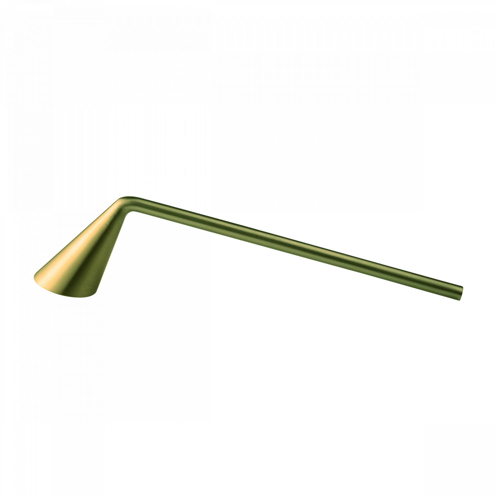 Stylish gold candle snuffer with a modern design and sleek conical shape.