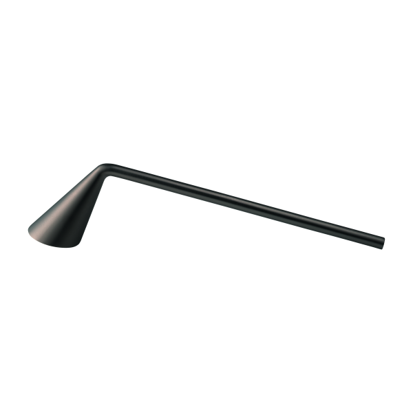 Sleek black candle snuffer with a conical tip and long handle, perfect for extinguishing candles.