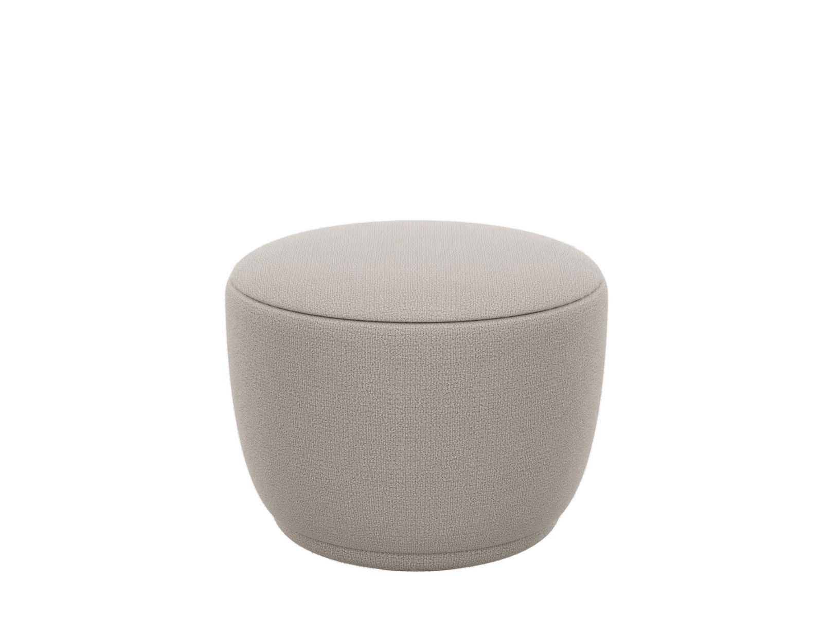 Modern round beige ottoman with a textured fabric design, perfect for contemporary interiors.