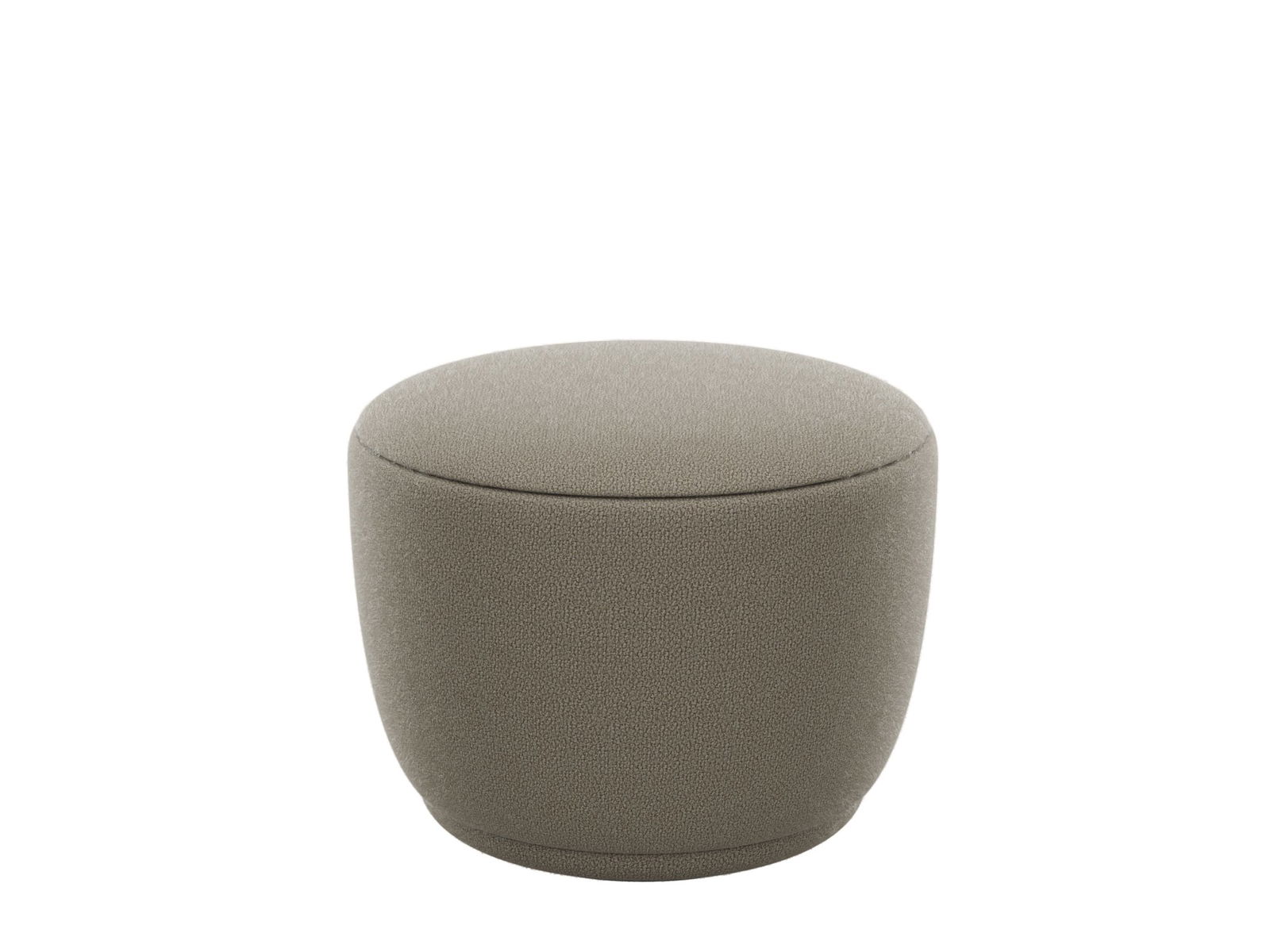 Modern round ottoman in earthy taupe fabric, perfect for stylish home decor.