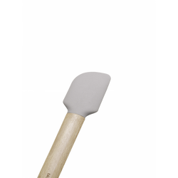 Silicone spatula with a wooden handle on a white background.