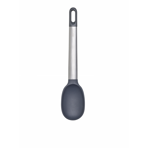Stylish silicone spatula with stainless steel handle for effective cooking and serving.