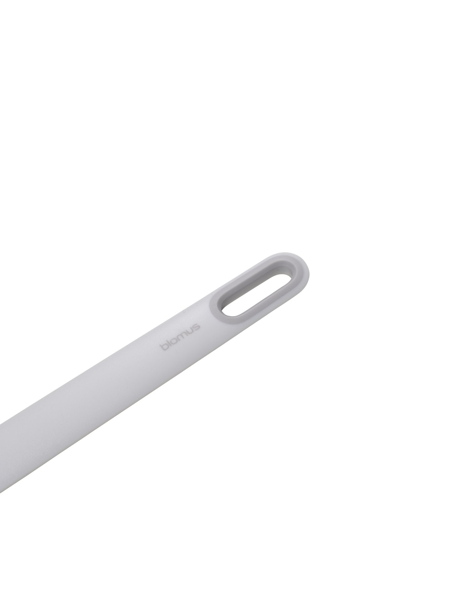 "Stylish white kitchen tool with a sleek handle for easy gripping and hanging."