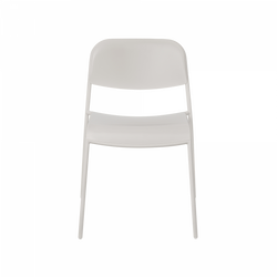 Weißer Klappstuhl mit einem einfachen, modernen Design, das für verschiedene Umgebungen geeignet ist.