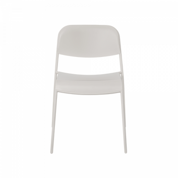 White folding chair with a simple, modern design suitable for various settings.
