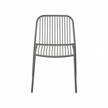 Modern gray chair with a minimalist design and vertical slats, perfect for contemporary spaces.