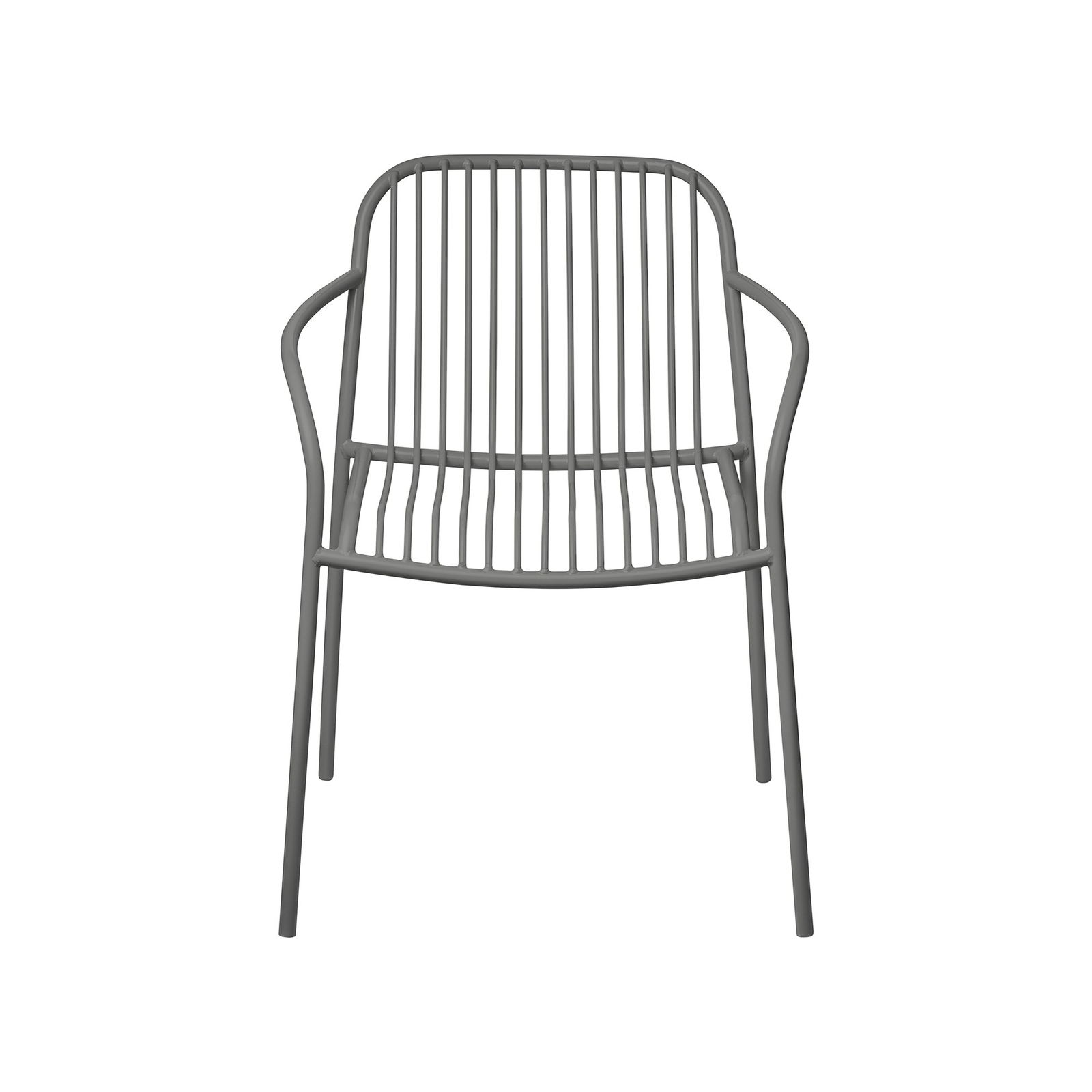 Moderne graue Gartenstühle mit minimalistischer Gestaltung und bequemen Armlehnen.