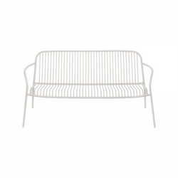 Stylish modern outdoor bench with sleek lines and minimalist design in white.
