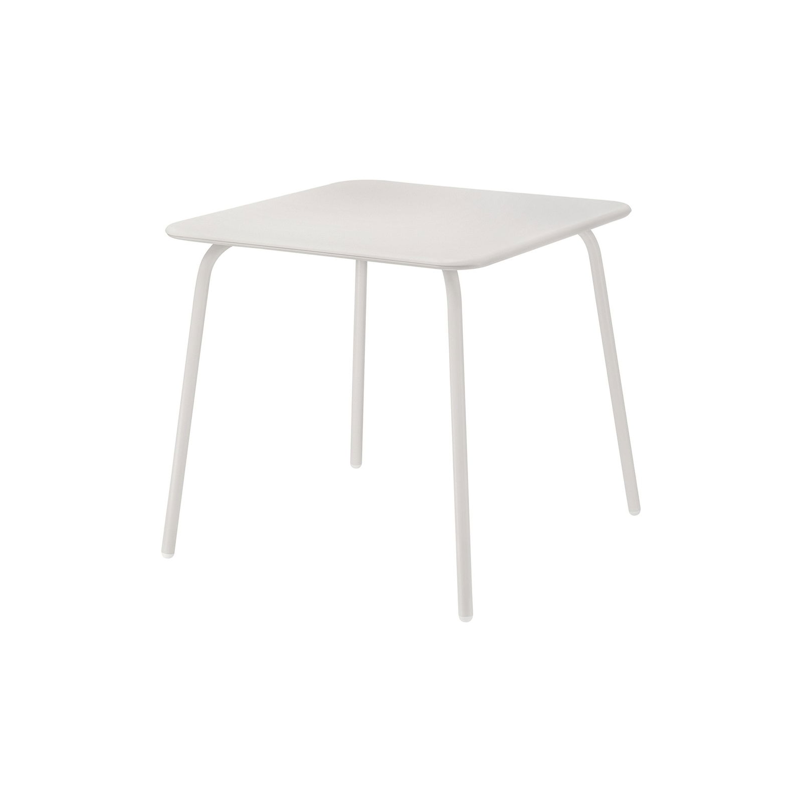 Modern white square table with slender legs, perfect for home or office spaces.