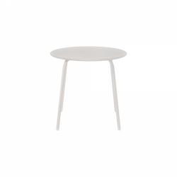 Minimalistischer runder weißer Tisch mit schlanken Beinen für moderne Wohnkultur.