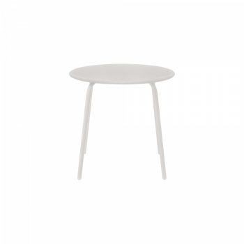 Minimalist round white table with slender legs for modern home decor.