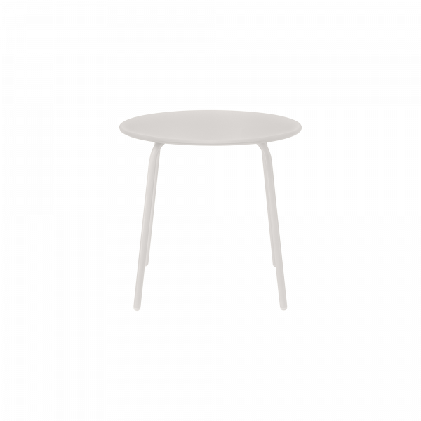 Minimalist round white table with slender legs for modern home decor.