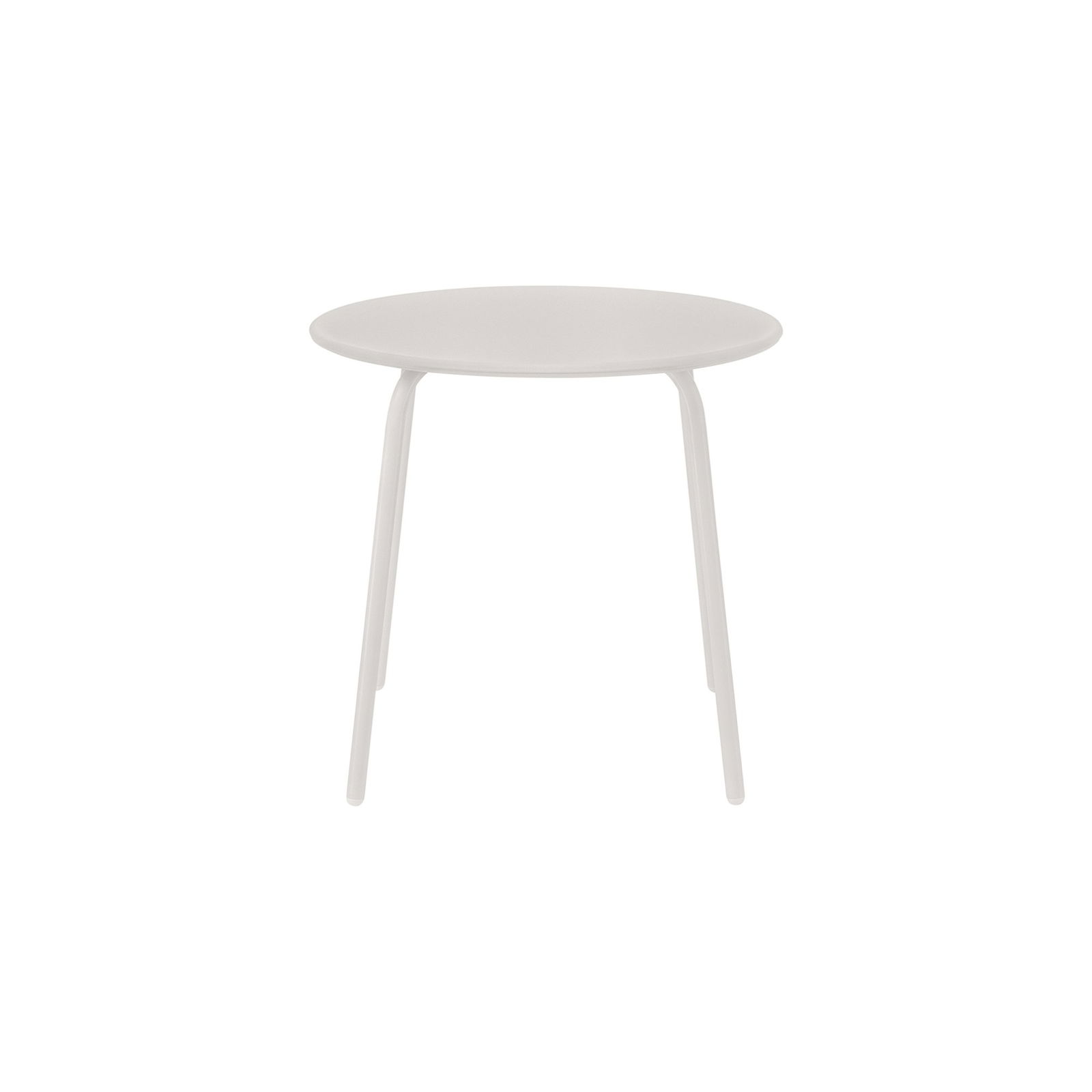 Minimalist round white table with slender legs for modern home decor.