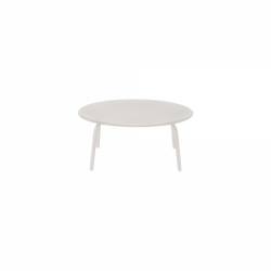Moderner runder weißer Couchtisch mit schlanken Beinen, perfekt für zeitgemäße Wohnräume.